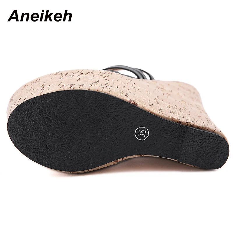 Aneikeh Women's Sexy Slippers 2026 Summer Wedges Platform High Heel Fashion Slip-on Rome Narrow Band Party Shoes