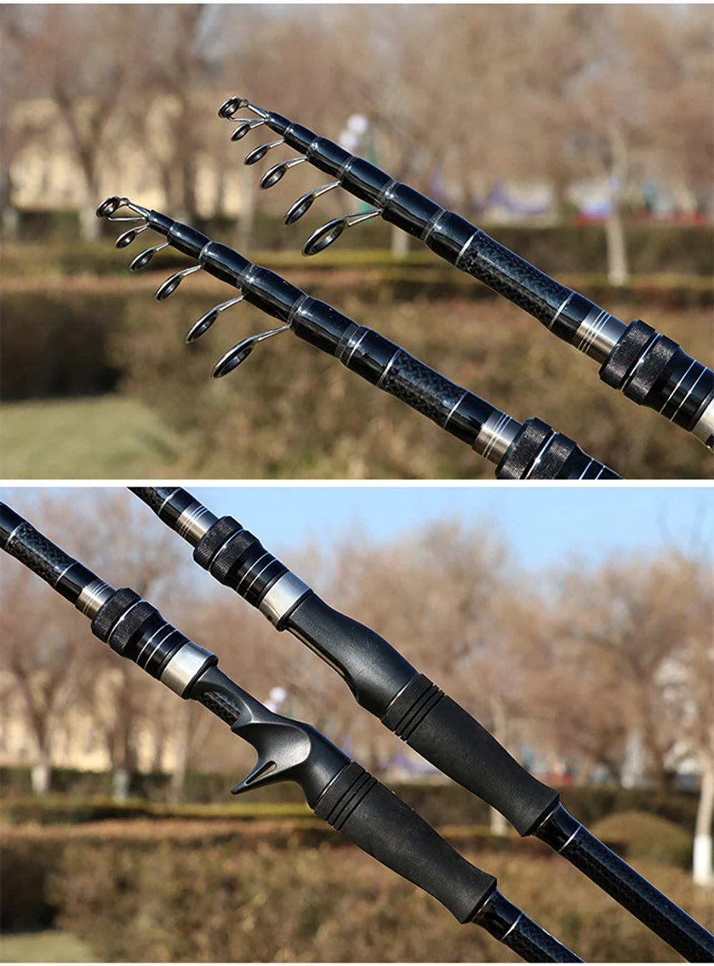 1.8M 2.1M 2.4M 2.7M 3.0M canne à pêche télescopique Portable en Fiber de carbone filature/coulée canne à poisson matériel