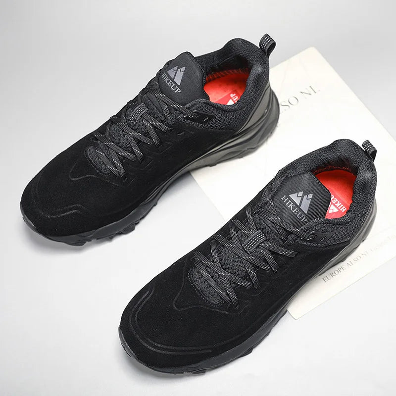 HIKEUP chaussures de randonnée pour hommes Sports de plein air Camping chasse marche chaussure daim cuir véritable respirant Sneaker antidérapant
