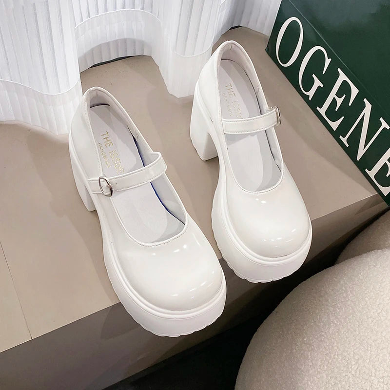 Chaussures Mary Jane noires à talons très hauts pour femme 2026, escarpins gothiques à plateforme épaisse, grande taille, avec boucle de cheville, chaussures de soirée Lolita 42