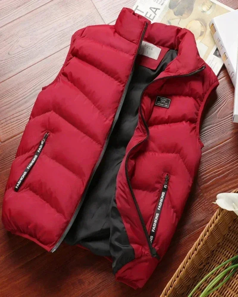Men's Sleeveless Puffer Coats, Solid Color Down Vest, Winter Warm Gilet, Outerwear, Windbreaker, New Collection 2024