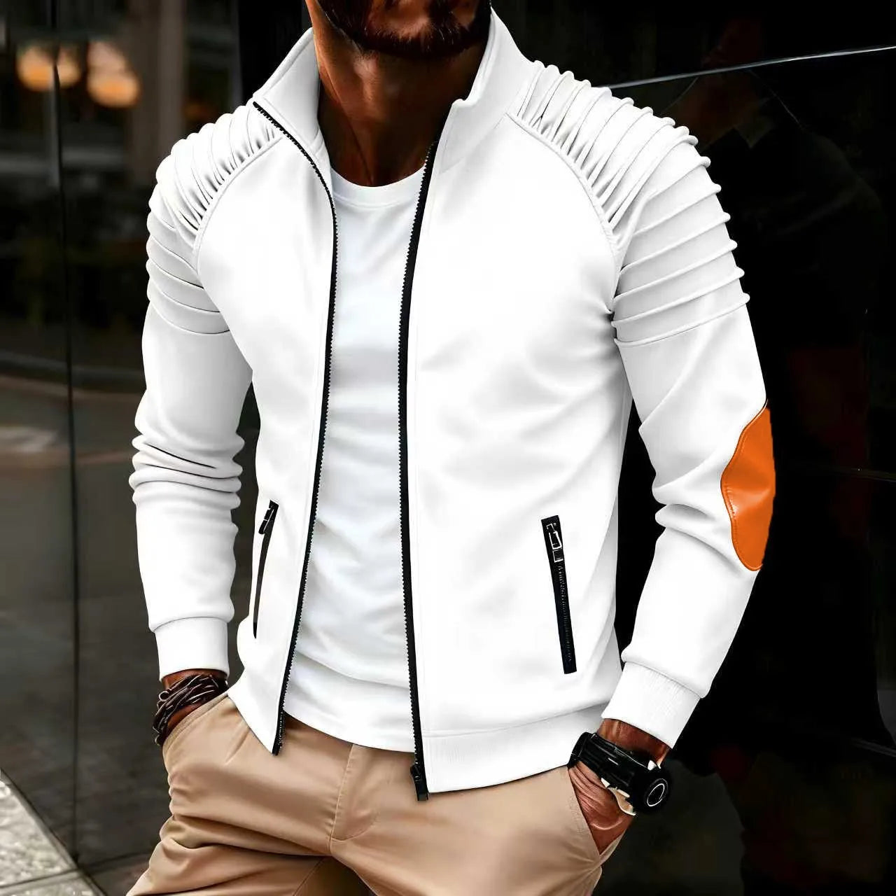 Printemps/automne multicolore épaule col plissé décontracté à la mode veste de transport quotidien pour hommes