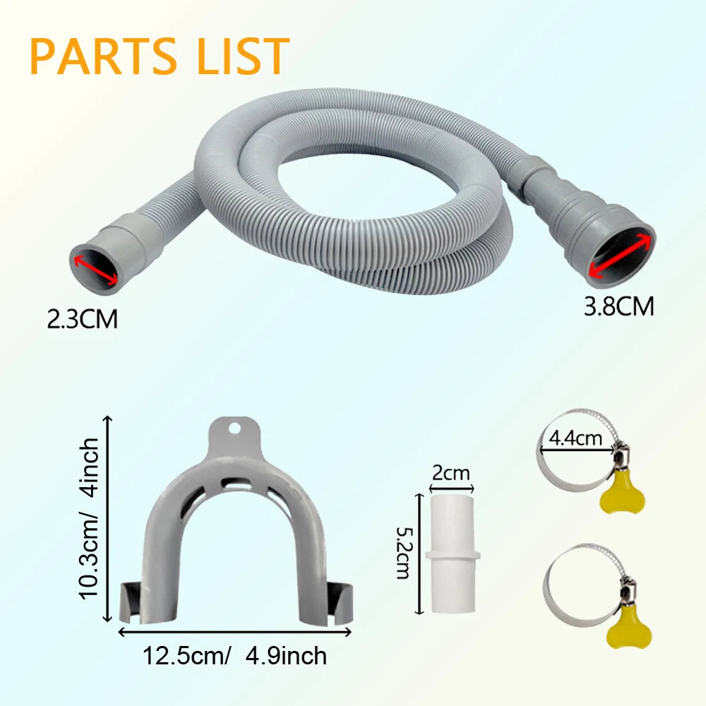Washing Machine and Dishwasher Drain Hose Kit, including Flexible Corrugated Hose, Extension Adapter and Hose Clamp, 1 Piece