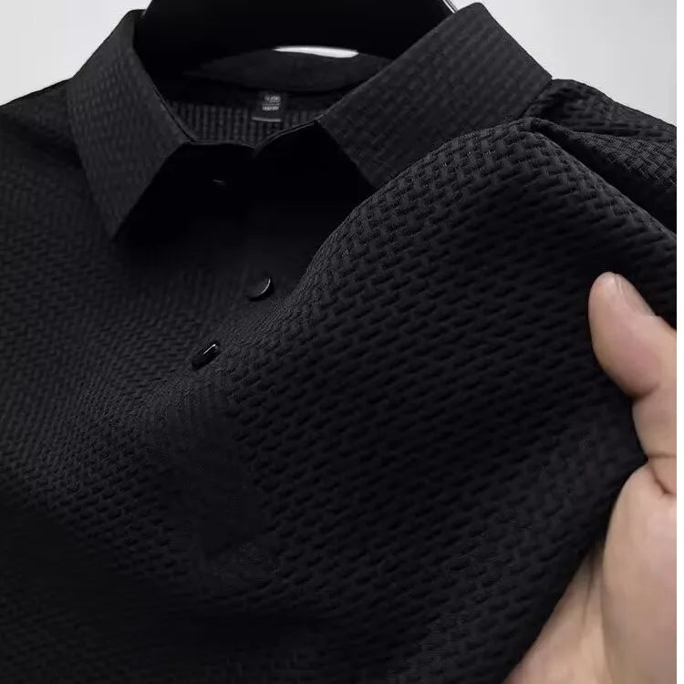Summer New Men's Lapel Hollow Short-sleeved Polo T-Shirt Ice Silk Breathable Business Fashion Male T-Shirt Brand Clothing
