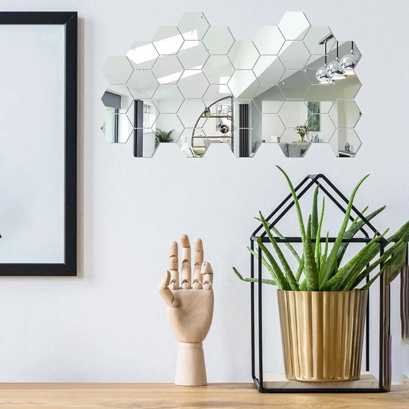 45-Piece Mirror Wall Sticker, Hexagonal Wall Art Sticker, DIY Home Decorative Tile Sticker