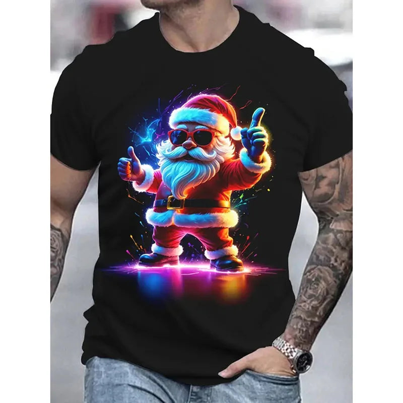 T-shirt Noël unisexe 2026 — père noël imprimé, mignon, drôle, manches courtes, cadeau enfant