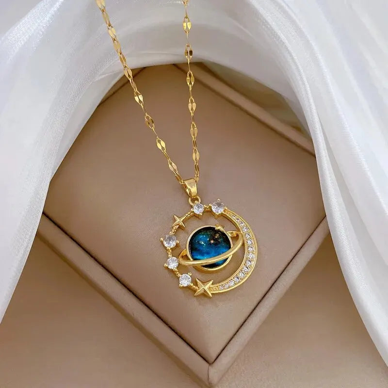 ZAKOL Spaceman astronauta estrella collares para mujeres niñas color oro planeta luna colgante cadena de clavícula gargantilla joyas regalos