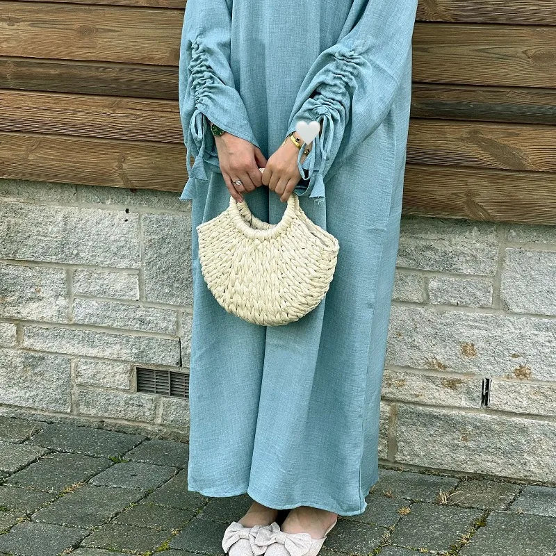 Robe modeste pour femmes musulmanes, arabie saoudite, Eid dubaï, Abaya uni, fête de vacances islamique, couleur unie, turquie, poignets à lacets, vêtements longs, 2024