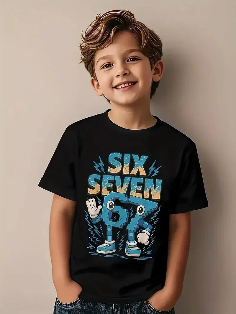 Nouveau T-shirt d'été 2026 pour garçons, motif 'Brain Rot 67 Six Seven' drôle, thème gamer et meme, pour parents et enfants, 6-7 ans, style Y2K