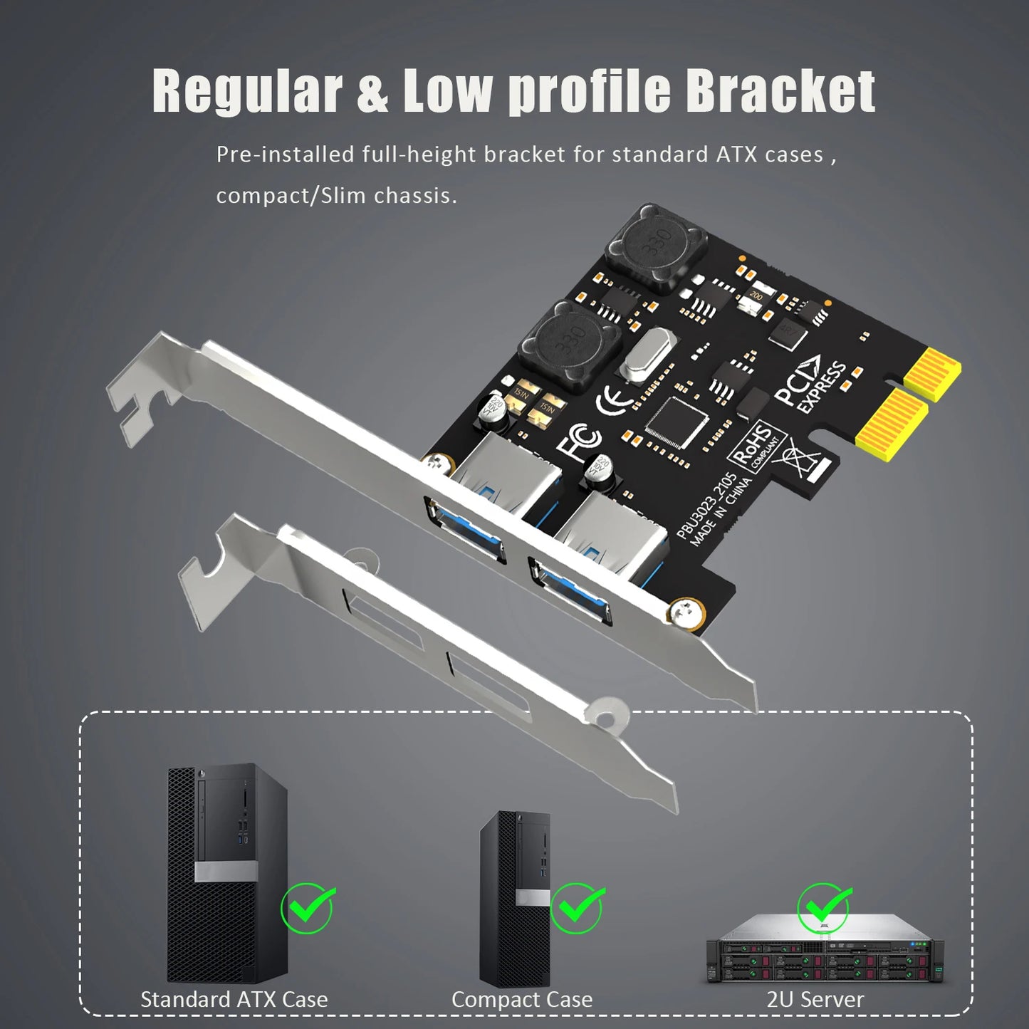 Carte d'extension PCIe USB 3.0 Type-A à 2 ports
