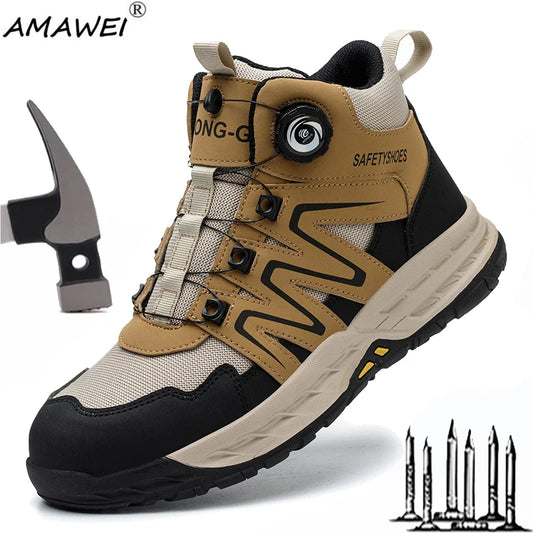 Nuevas botas de seguridad para hombre, zapatos de trabajo indestructibles, zapatillas con punta de acero, botas de protección anti-aplastamiento y anti-perforación, botas de trabajo tácticas