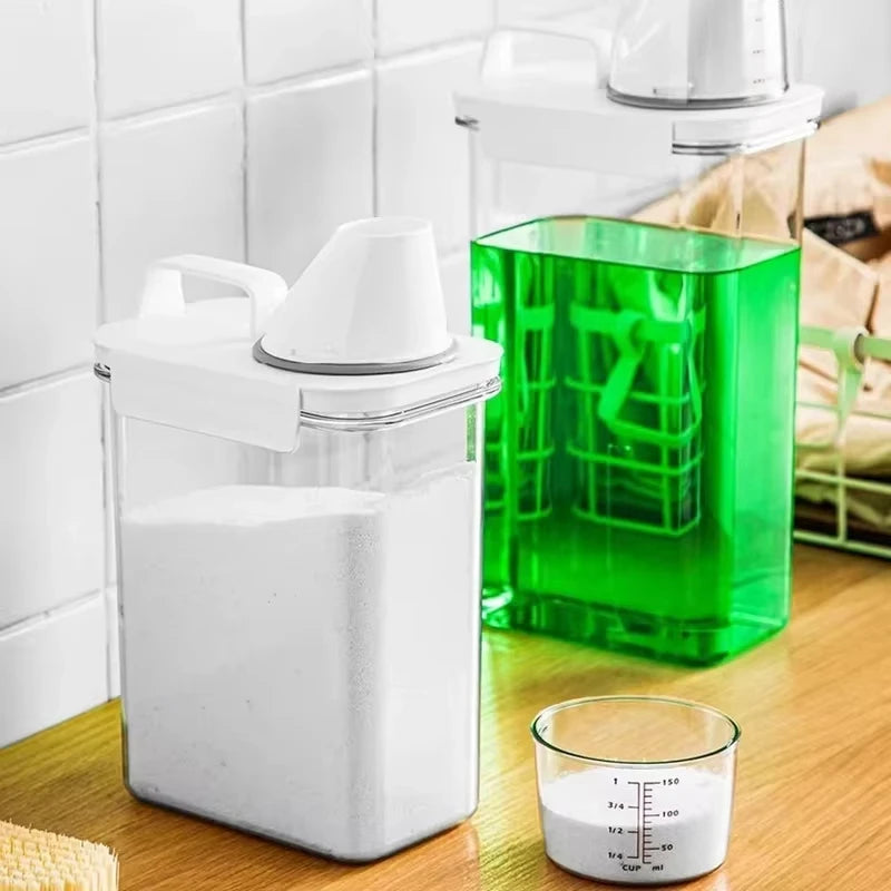 Airtight Laundry Detergent Dispenser, Powder Storage Box, Transparent Washing Powder Liquid Container with Lids, Jar