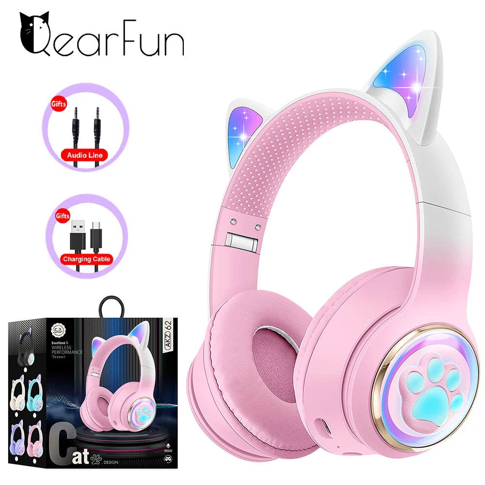 RGB Cat Ear Wireless Headphones for PC, Cute 3D Space Capsule Bluetooth Headset, Foldable Gaming Headphone, Gifts for Kids Girls