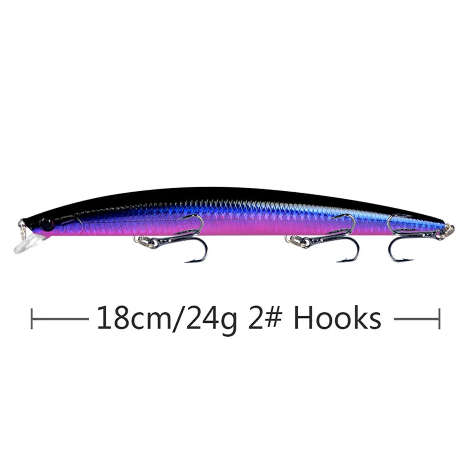 Leurre de pêche méné Laser appât artificiel dur 18 cm 24g yeux 3D crochets pointus appât de pêche en mer coloré manivelle Wobblers