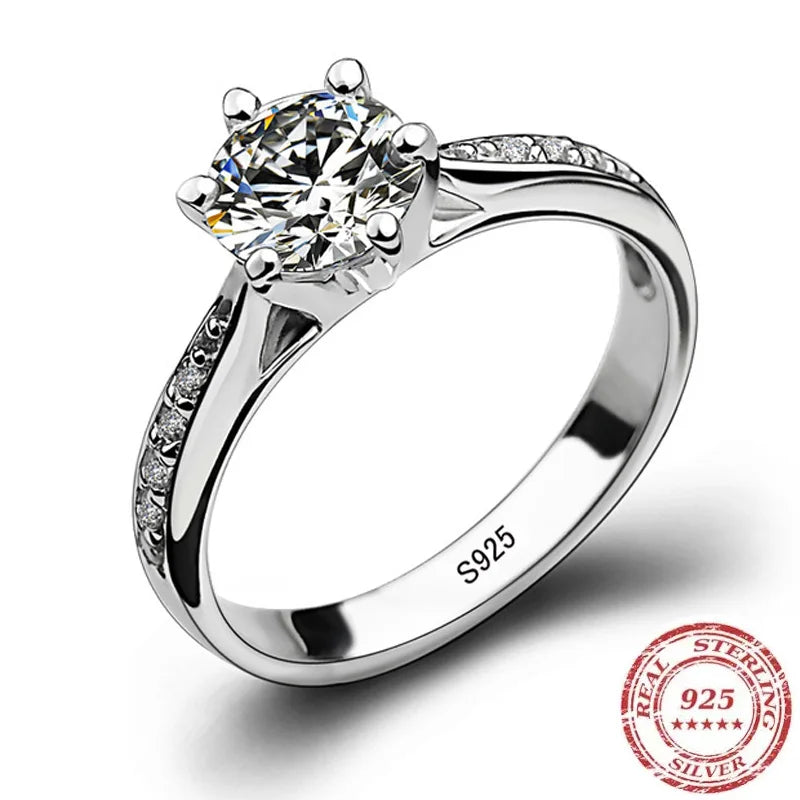 Bague en argent Sterling 925 pour femmes — six griffes, imitation diamant 70ct, bijoux classiques