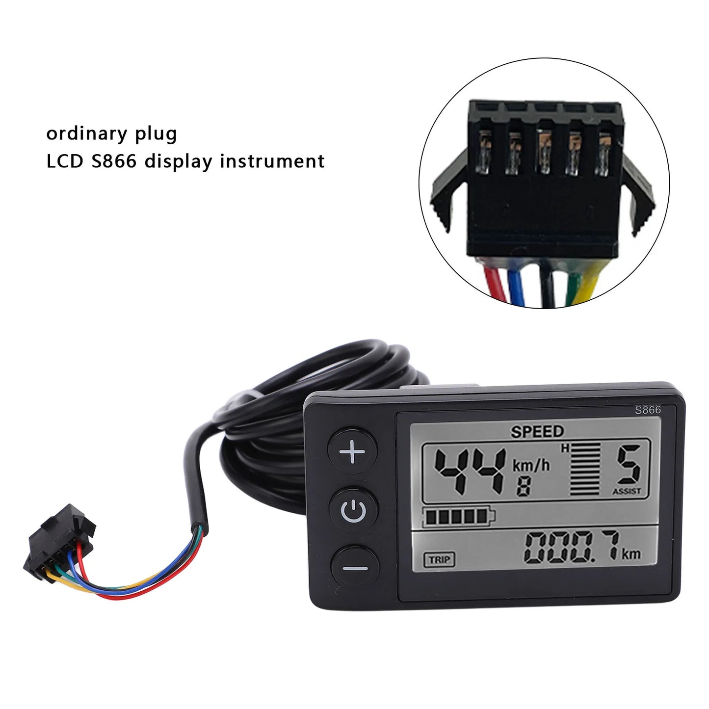 Panel de control de pantalla LCD para patinete eléctrico con enchufe, medidor de pantalla LCD para bicicleta eléctrica, nuevo, S866, 24V, 36V, 48V