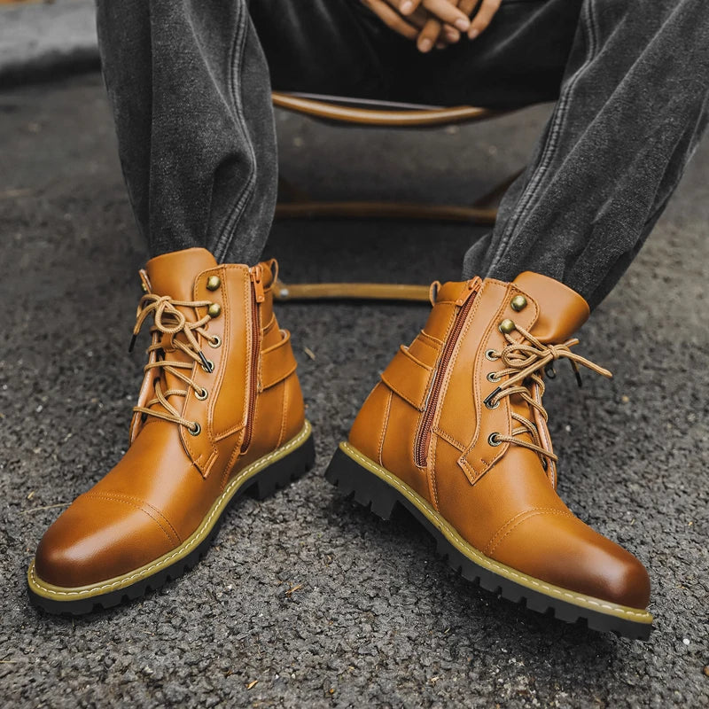 Bottines Moto Homme Cuir Double Zip Style Retro — Grande Taille EU 38–48