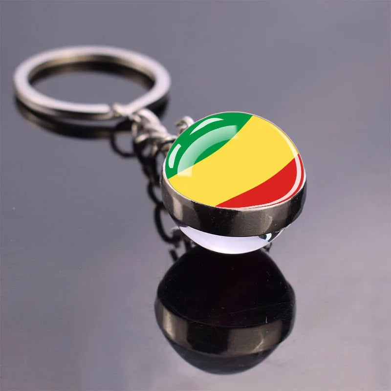 African Flag Keychain, Algeria, Somalia, Tunisia, Morocco, Egypt, National Flag, Double-sided Glass Ball Pendant, Gift