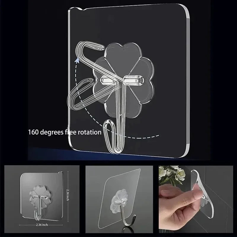 Gancho autoadhesivo de PVC, 20/10 unidades, de acero inoxidable, transparente, soporte de pared multiusos, soporte de puerta, organizador de almacenamiento de cocina, hogar