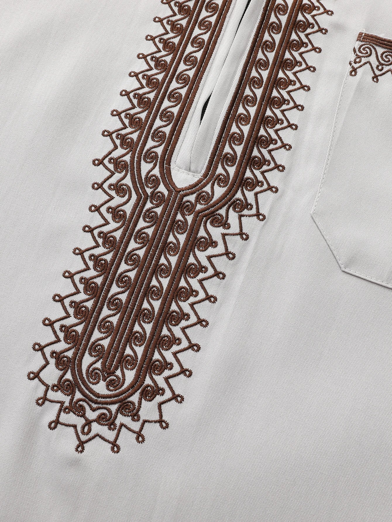 Thobe pour hommes marocain, manches longues style ethnique brodé col montant conception de fermeture éclair hommes musulmans à la mode Abaya fest arabe