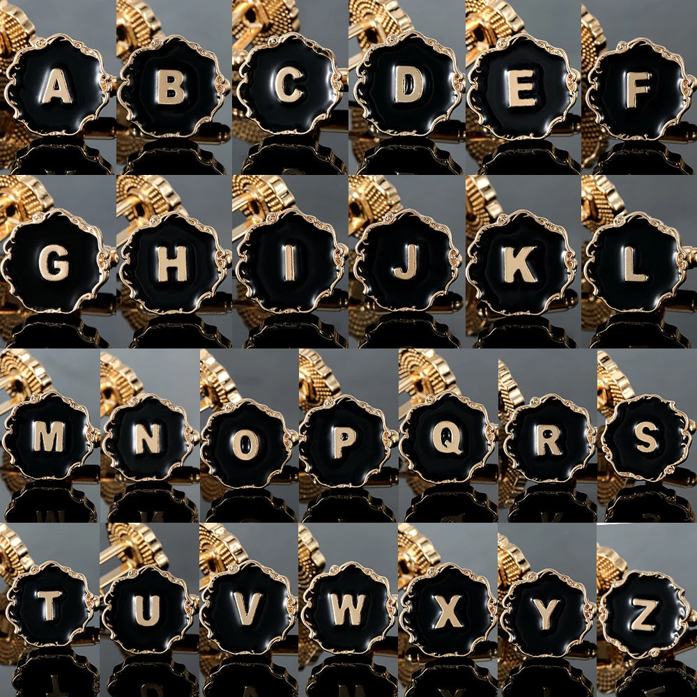 Gemelos clásicos para hombre, 26 letras iniciales del alfabeto, A B C D E F G H I J K L M N O P Q R S T U, botón de manga V W X Y Z