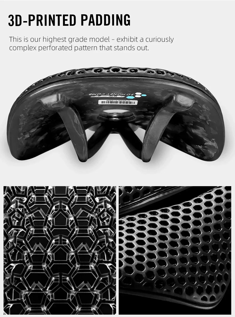 Selle vélo carbone 3D imprimée 140mm — rail rond, super légère, route, VTT, course