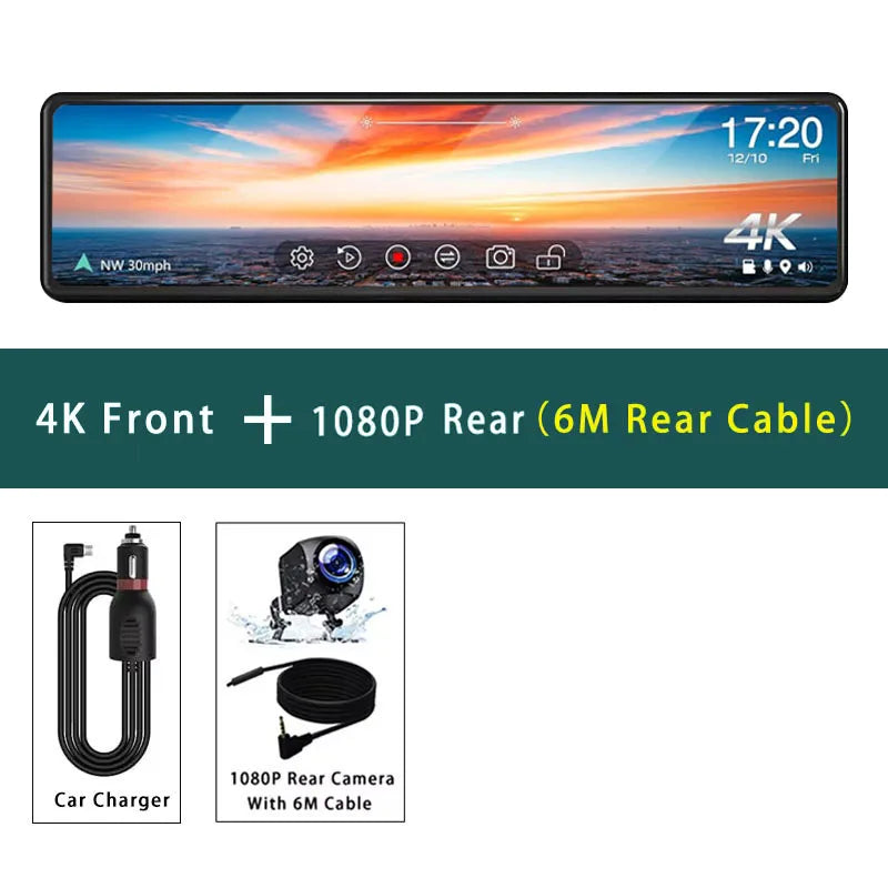 Dashcam Rétroviseur 4K UHD GPS WiFi — 11,26" IPS Double Lentille Enregistreur
