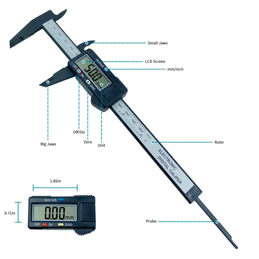 Pied à coulisse numérique électronique, cadran en fibre de carbone, jauge à vernier, outil de mesure de micromcirculation, règle numérique, 150mm, 100mm