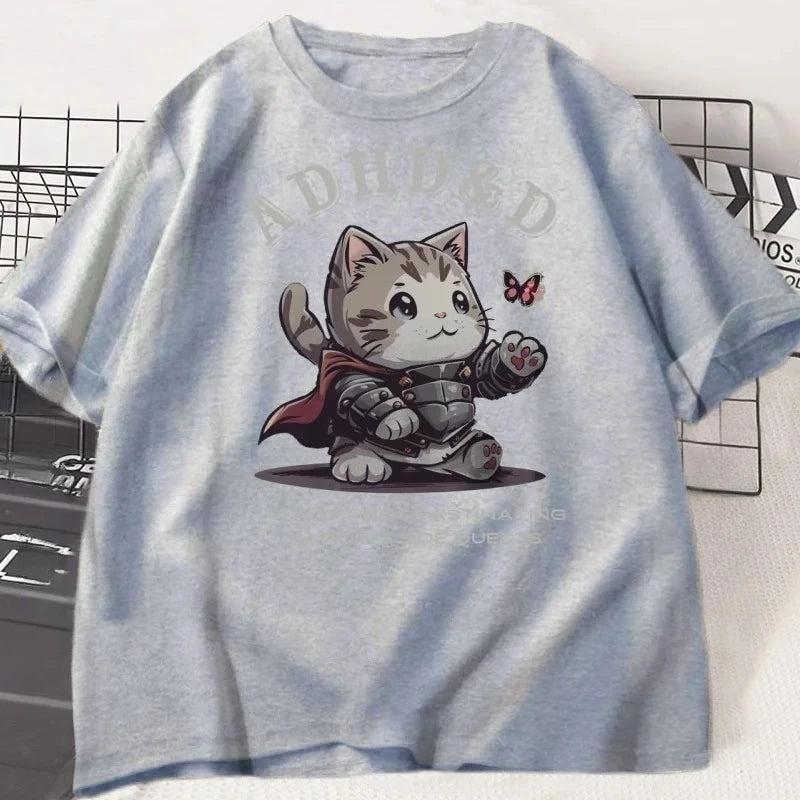 T-shirt humoristique graphique chat — manches courtes, été, ample, hauts, Y2K (v2)