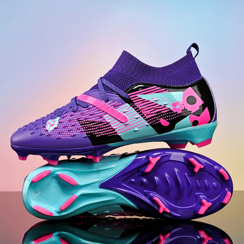 qztzx Chaussures de Football FG & Futsal Homme Cuir Verni Montantes — Ultra-légères, Professionnel EU 32–48