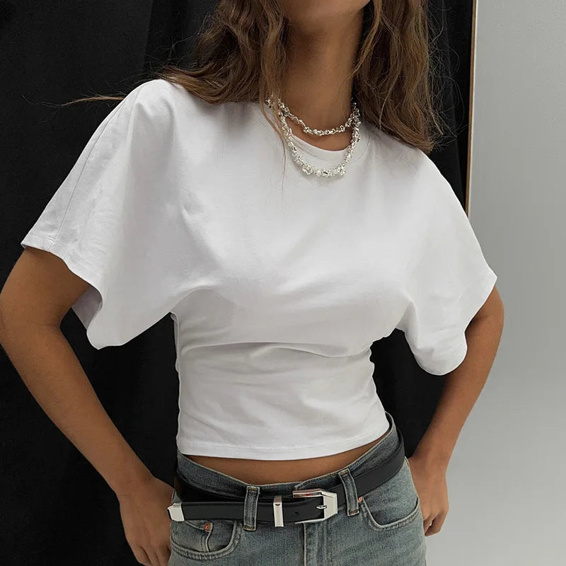 T-shirt en coton manches courtes 220g — Y2K, décontracté, noir et blanc, col rond, femme (v2)