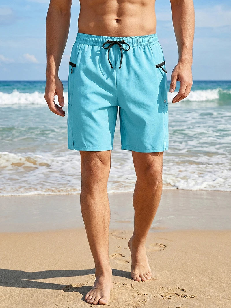 Short de plage d'été pour hommes avec poches zippées, short de planche à séchage rapide avec doublure en maille, maillot de bain, maillot de bain