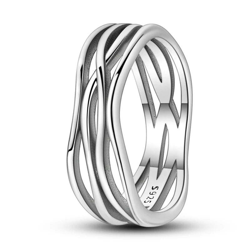 925 Sterling Silver Rings, Intertwined Line, Zircon Geometric Coiled Rings, Romantic Engagement, Wedding, Valentine's Day, Fine Jewelry, Gift