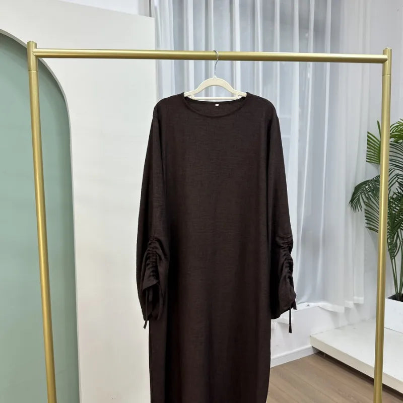 Robe modeste pour femmes musulmanes, arabie saoudite, Eid dubaï, Abaya uni, fête de vacances islamique, couleur unie, turquie, poignets à lacets, vêtements longs, 2024