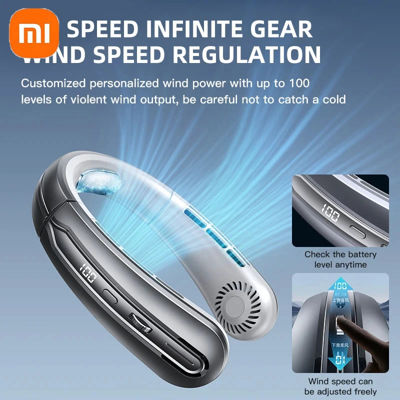 Ventilateur Portable USB Cou 8000 mAh — Sans Pales, Rechargeable, Silencieux, Affichage LED