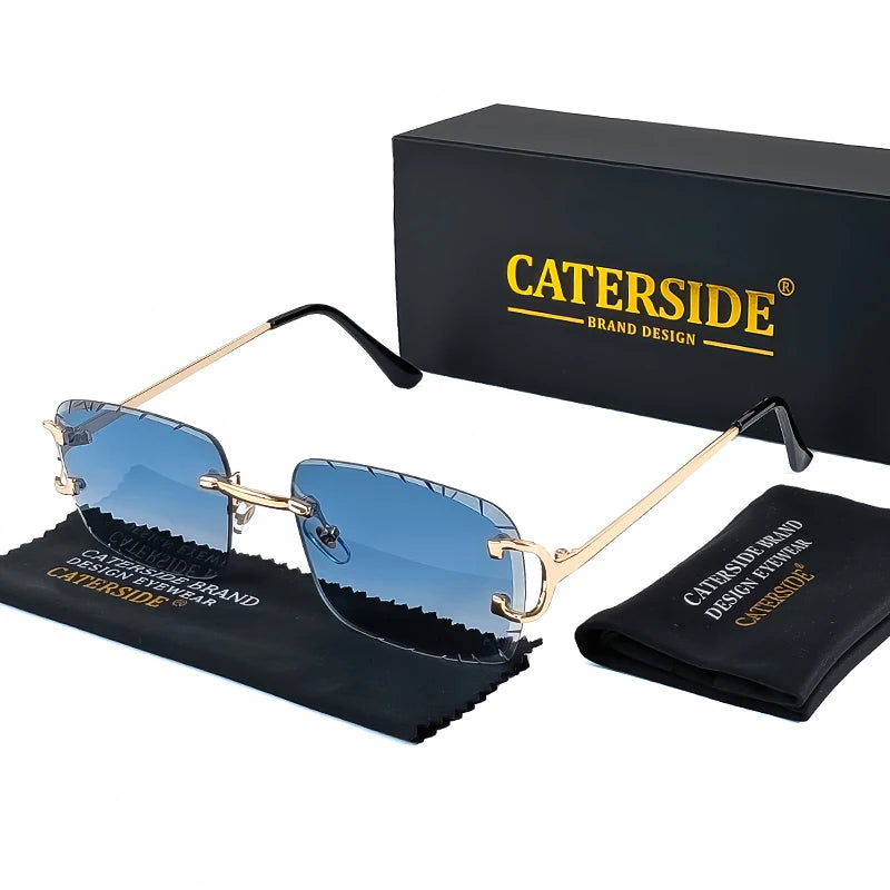 Lunettes de soleil carrées sans monture dégradé — métal, punk, UV400, homme et femme