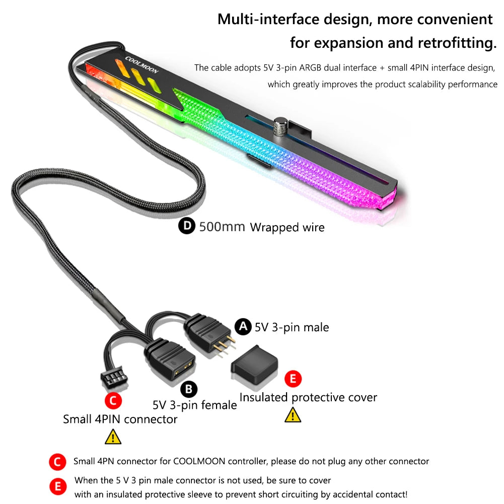 COl'hyMOON-Support de carte vidéo pour ordinateur, support GPU horizontal GT8, support de boîtier PC, kit de refroidissement, 5V ARGB