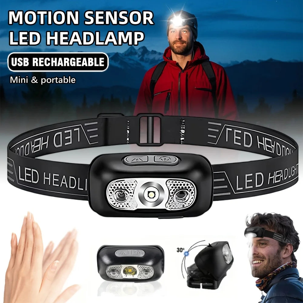 Capteur de mouvement phare Rechargeable lampe de poche LED phares Ultra lumineux lampe frontale de pêche Led front lampe frontale lampes de poche