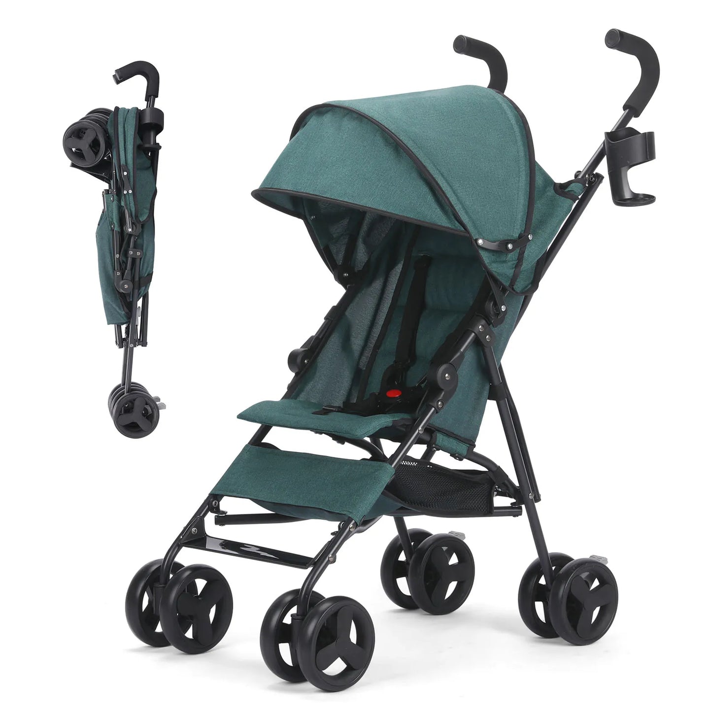 Cochecito de bebé plegable ligero de gran visión, puede sentarse o acostarse, cochecito de viaje portátil con amortiguación en las cuatro ruedas