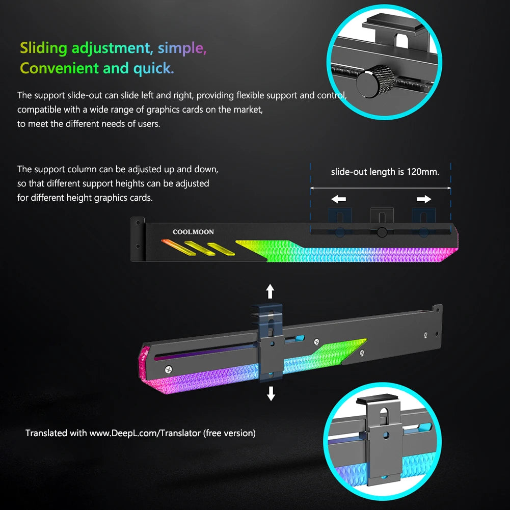 COl'hyMOON-Support de carte vidéo pour ordinateur, support GPU horizontal GT8, support de boîtier PC, kit de refroidissement, 5V ARGB