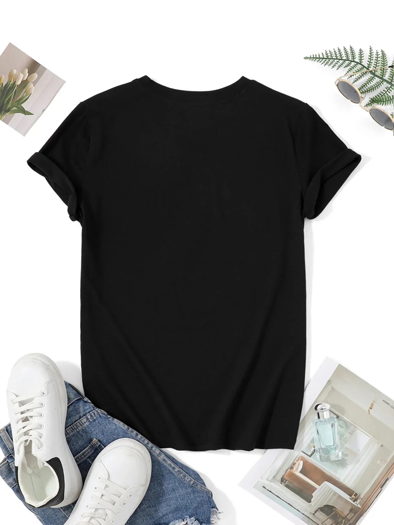 T-shirt pour femme imprimé lettres — manches courtes, col rond, décontracté, été, printemps