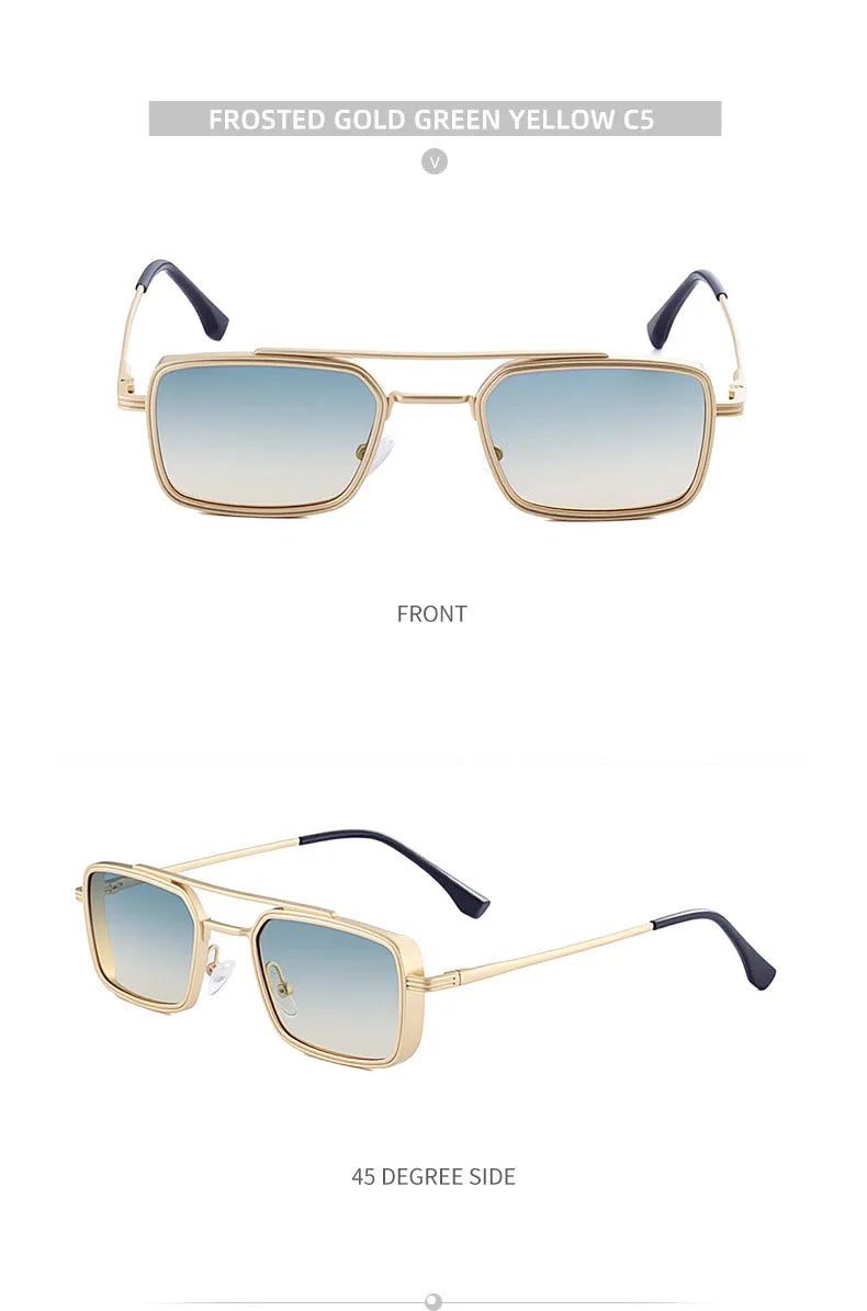 Lunettes de soleil carrées Steampunk hommes et femmes — punk, rétro, mode, vintage, 2025