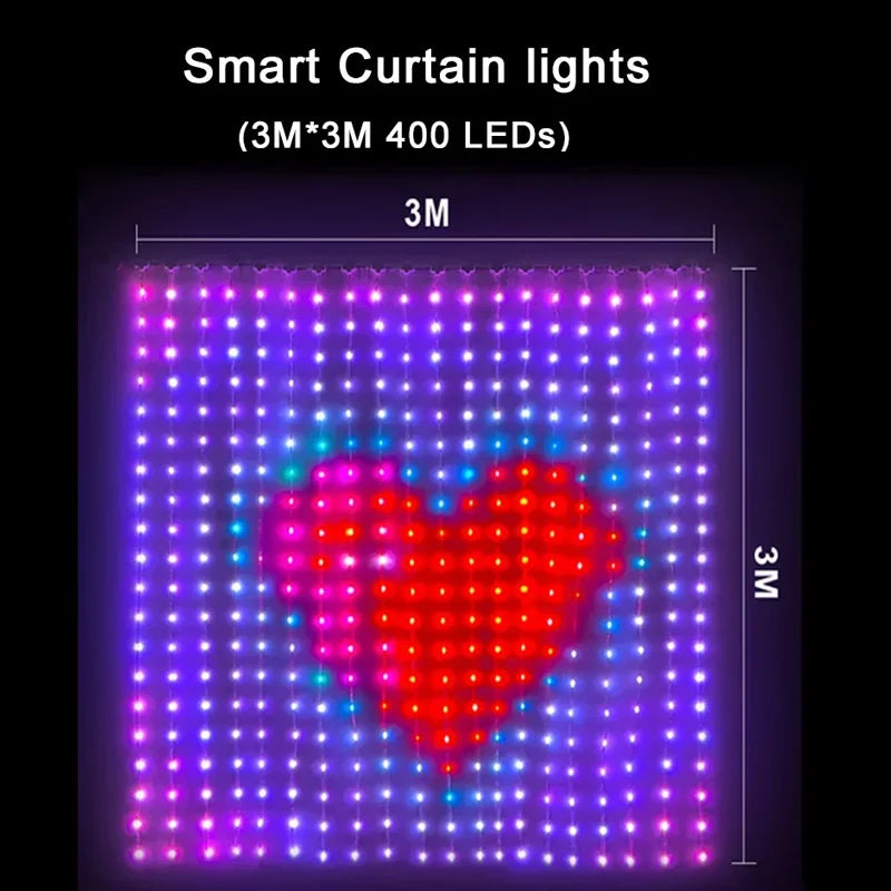 Rideau lumineux Led intelligent, guirlande du nouvel an, guirlande lumineuse féerique RGB, affichage du changement de musique, pour fenêtre, décoration de salle de noël