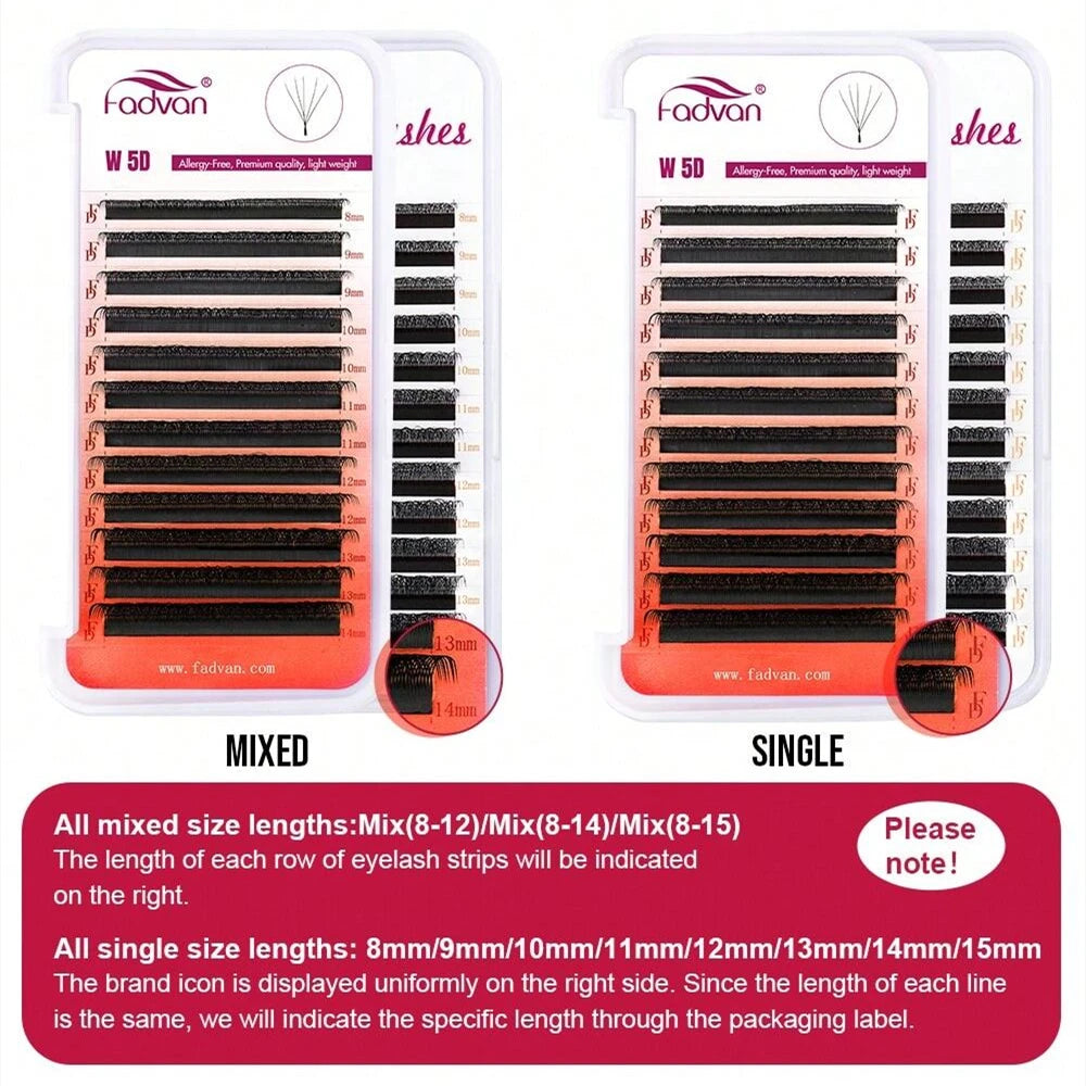 Extensions de cils 5D-W 0.07 D Curl — cils naturels, volume préfabriqué, ventilateur, professionnel