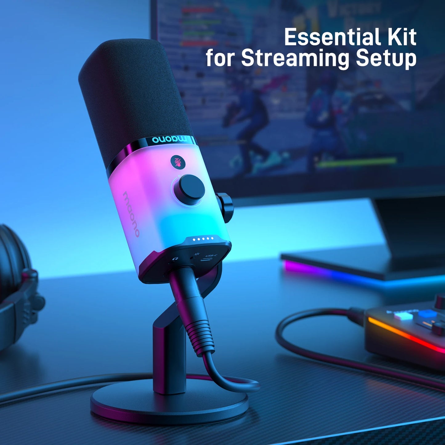 MAONO PD100X – Microphone gaming dynamique USB/XLR avec LED RGB, EQ et bouton muet pour PC et PS4/5