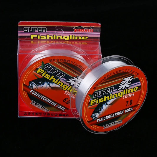 Ligne de pêche monofilament invisible en nylon à revêtement fluorocarbone, fil de 100m, pour pêcher la carpe