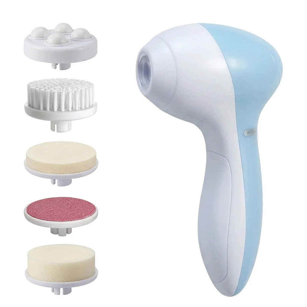 Brosse bleue avec cinq embouts au total