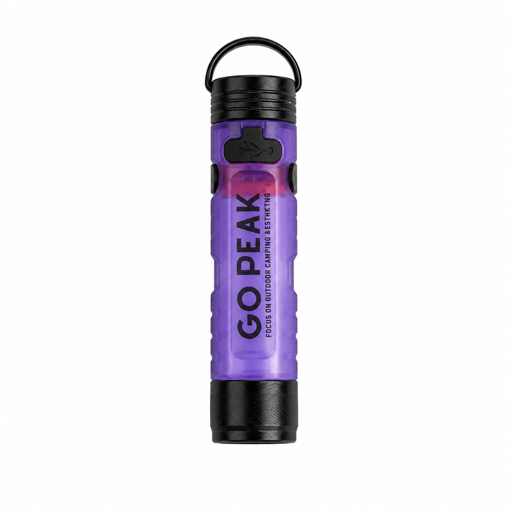 Mini-lampe violette sur fond blanc