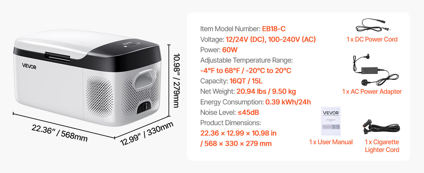 Réfrigérateur de voiture 15/20/22L — -4°F à 68°F, contrôle par application, camping-car, camping